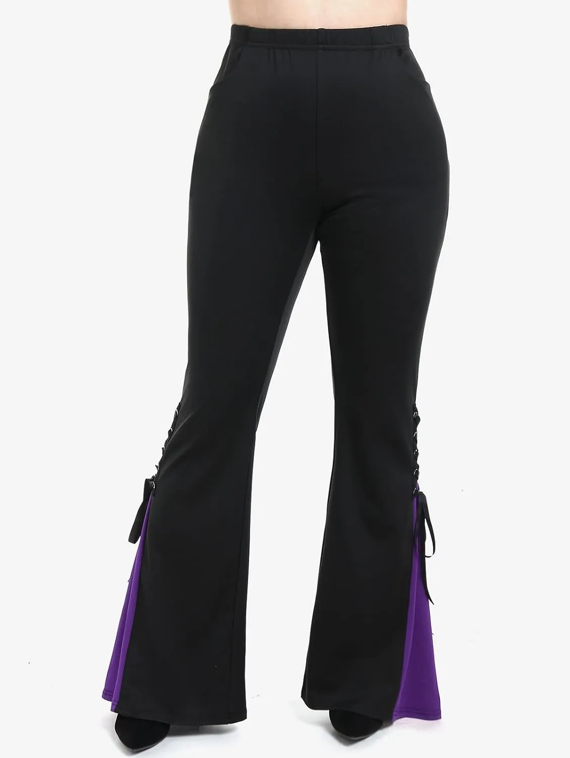 ROSE GAL Womens Plus Size Gothic Lace Up Two Tone Godet Hem Pull On Flare Pants