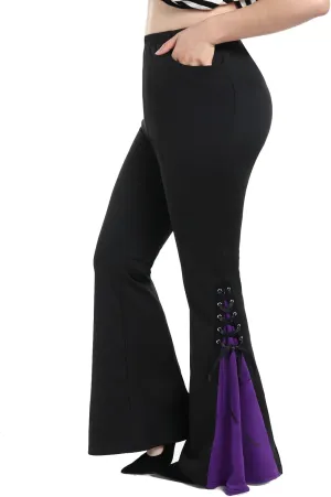 ROSE GAL Womens Plus Size Gothic Lace Up Two Tone Godet Hem Pull On Flare Pants