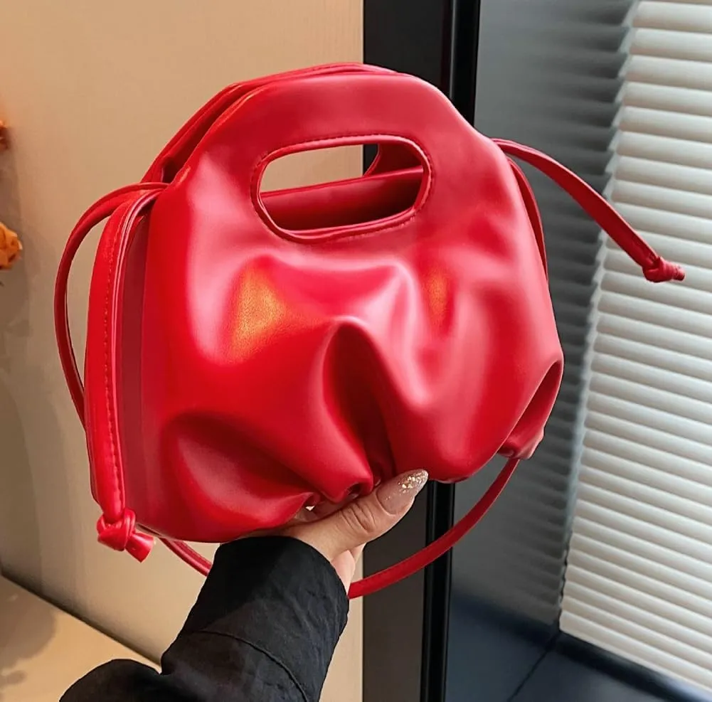 Rungion Chic Vegan Leather Purse for Women Small Dumpling Shoulder Crossbody Bag Pleated Cloud Handbag Designer Satchel
