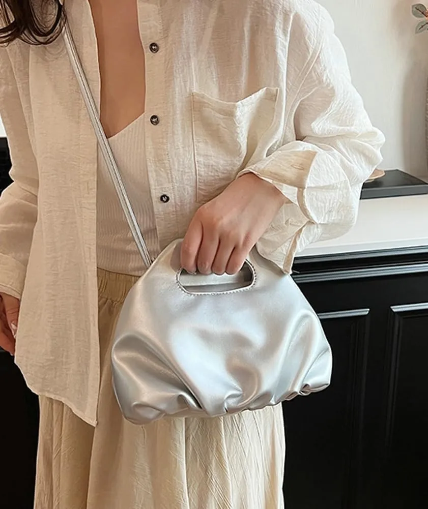 Rungion Chic Vegan Leather Purse for Women Small Dumpling Shoulder Crossbody Bag Pleated Cloud Handbag Designer Satchel