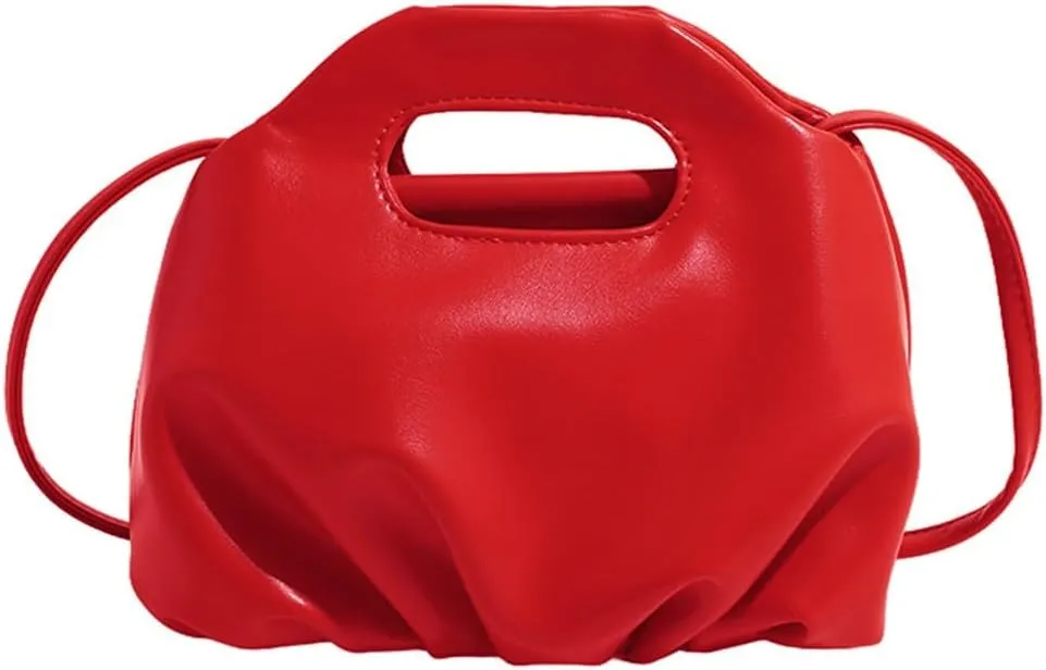Rungion Chic Vegan Leather Purse for Women Small Dumpling Shoulder Crossbody Bag Pleated Cloud Handbag Designer Satchel