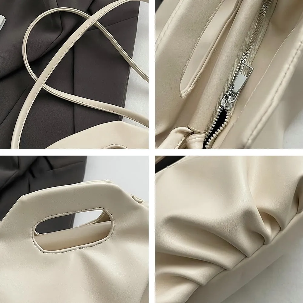 Rungion Chic Vegan Leather Purse for Women Small Dumpling Shoulder Crossbody Bag Pleated Cloud Handbag Designer Satchel