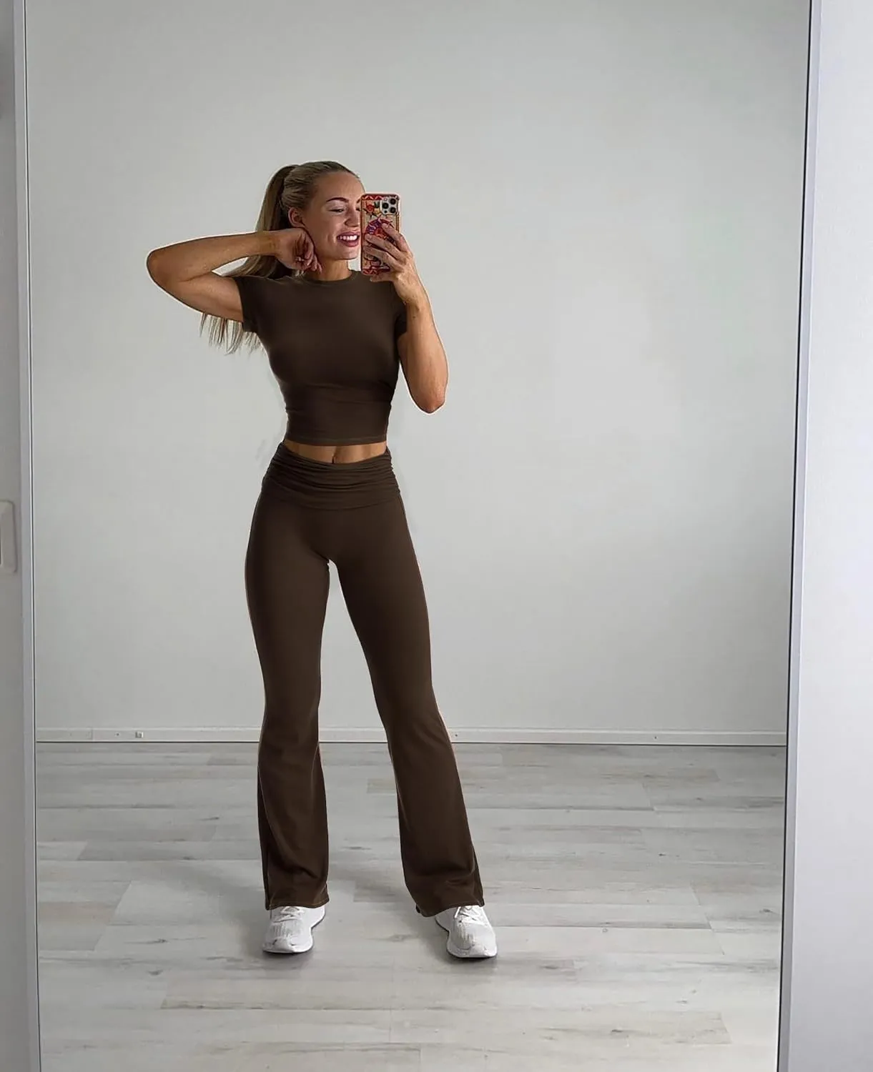 RXRXCOCO Women's 2 Piece Lounge Sets Y2K Crop Tops Fold Over Flare Pants Casual Outfits Matching Sets