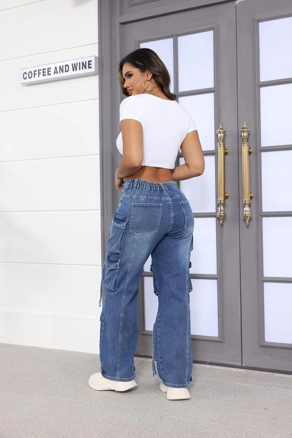 Ryehack Womens Baggy Jeans Y2k Cargo Jeans Casual High Waist Baggy Denim Cargo Pants with Pockets Streetwear