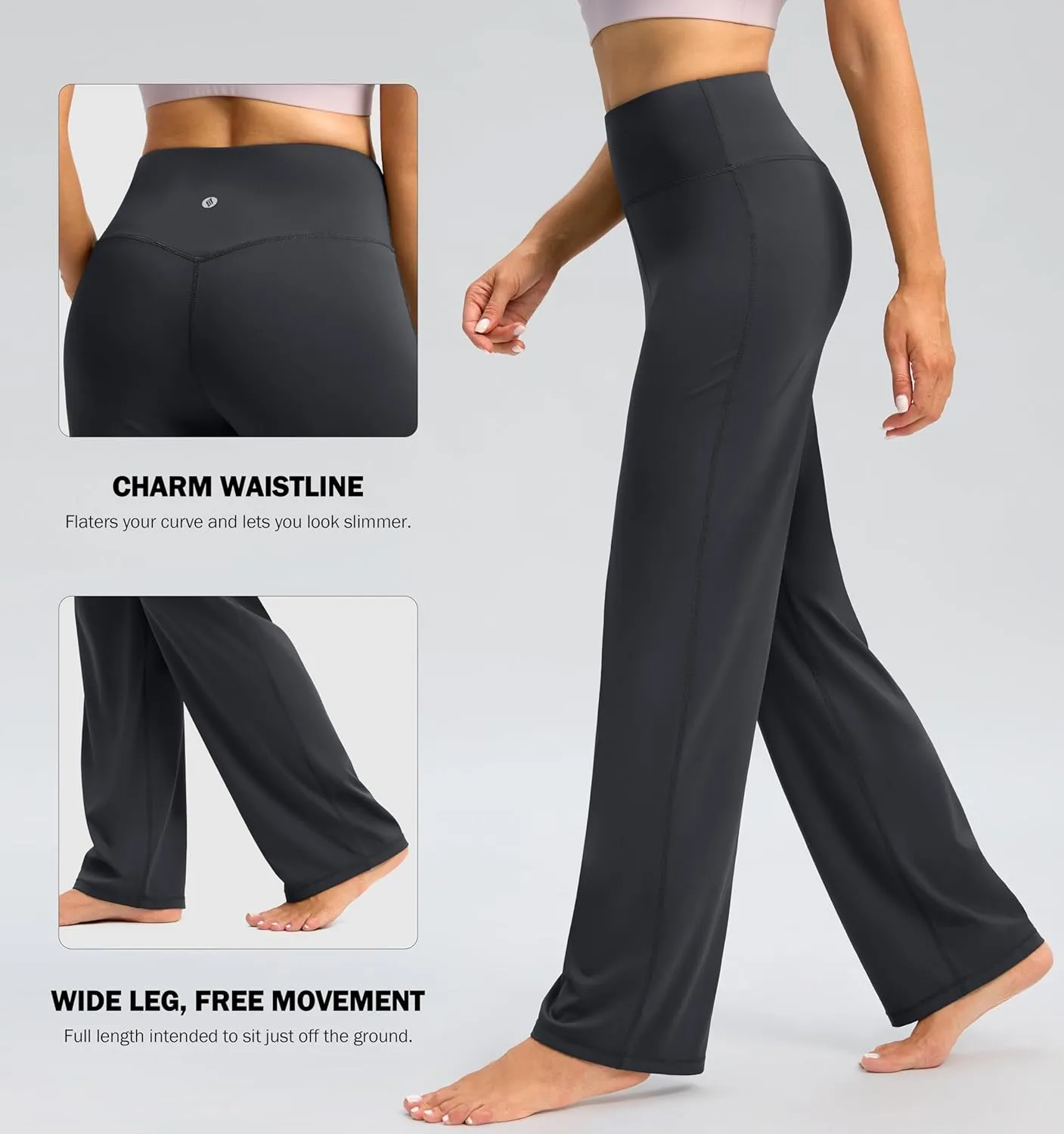 SANTINY Yoga Pants Women 30.5"/32" High Waist Stretch Comfy Lounge Dress Athletic Wide Leg Pants