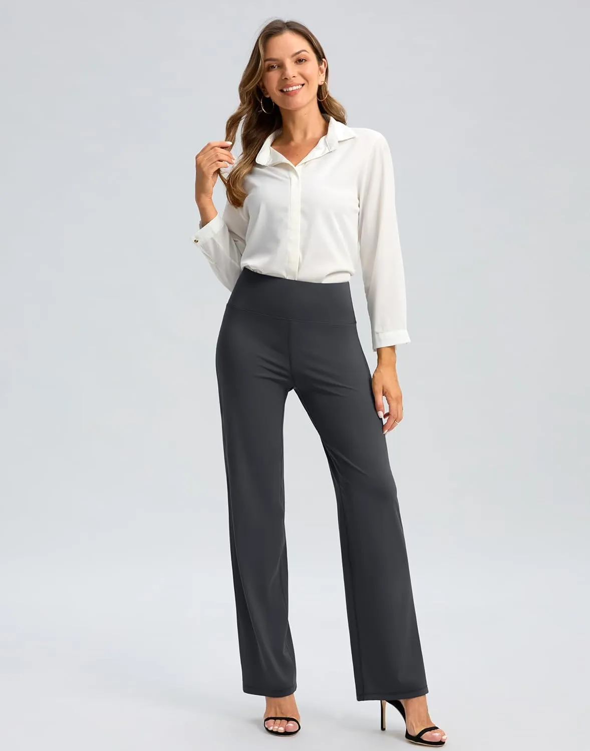 SANTINY Yoga Pants Women 30.5"/32" High Waist Stretch Comfy Lounge Dress Athletic Wide Leg Pants