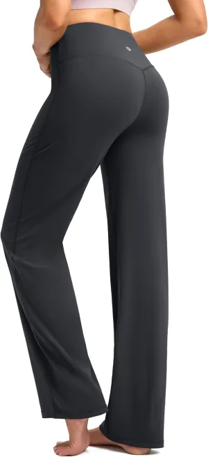 SANTINY Yoga Pants Women 30.5"/32" High Waist Stretch Comfy Lounge Dress Athletic Wide Leg Pants