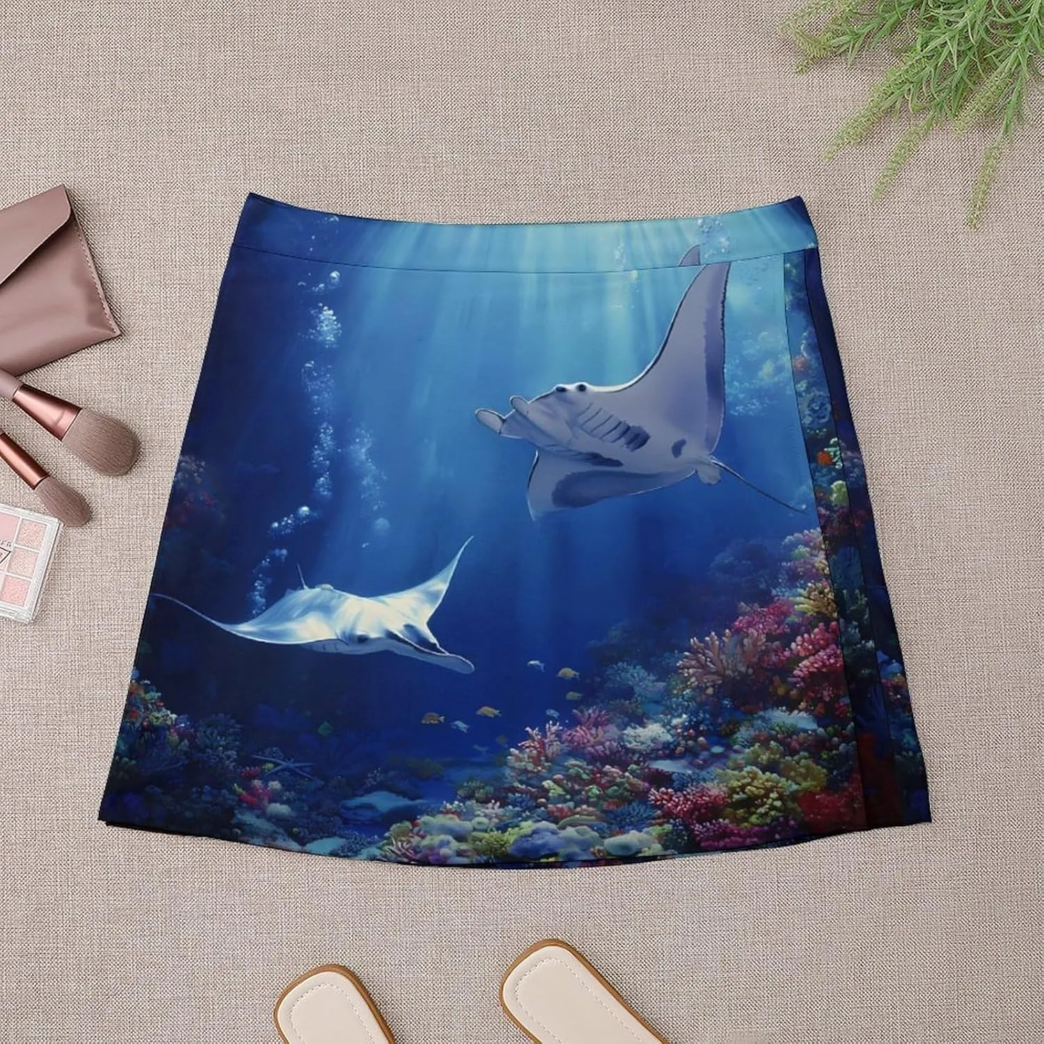 Sea Stingray Print Women's Short Skirts Skort Double Layer Mini A-Line Skirt For Casual Golf Sports