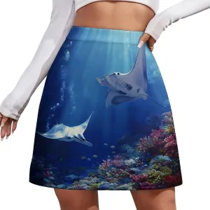 Sea Stingray Print Women's Short Skirts Skort Double Layer Mini A-Line Skirt For Casual Golf Sports