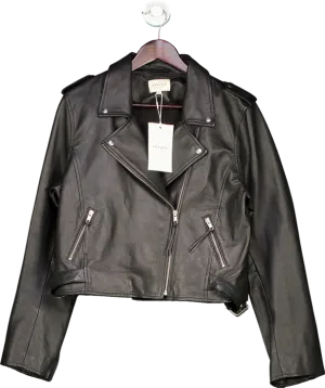 Sezane Black Zig Leather Jacket UK 16
