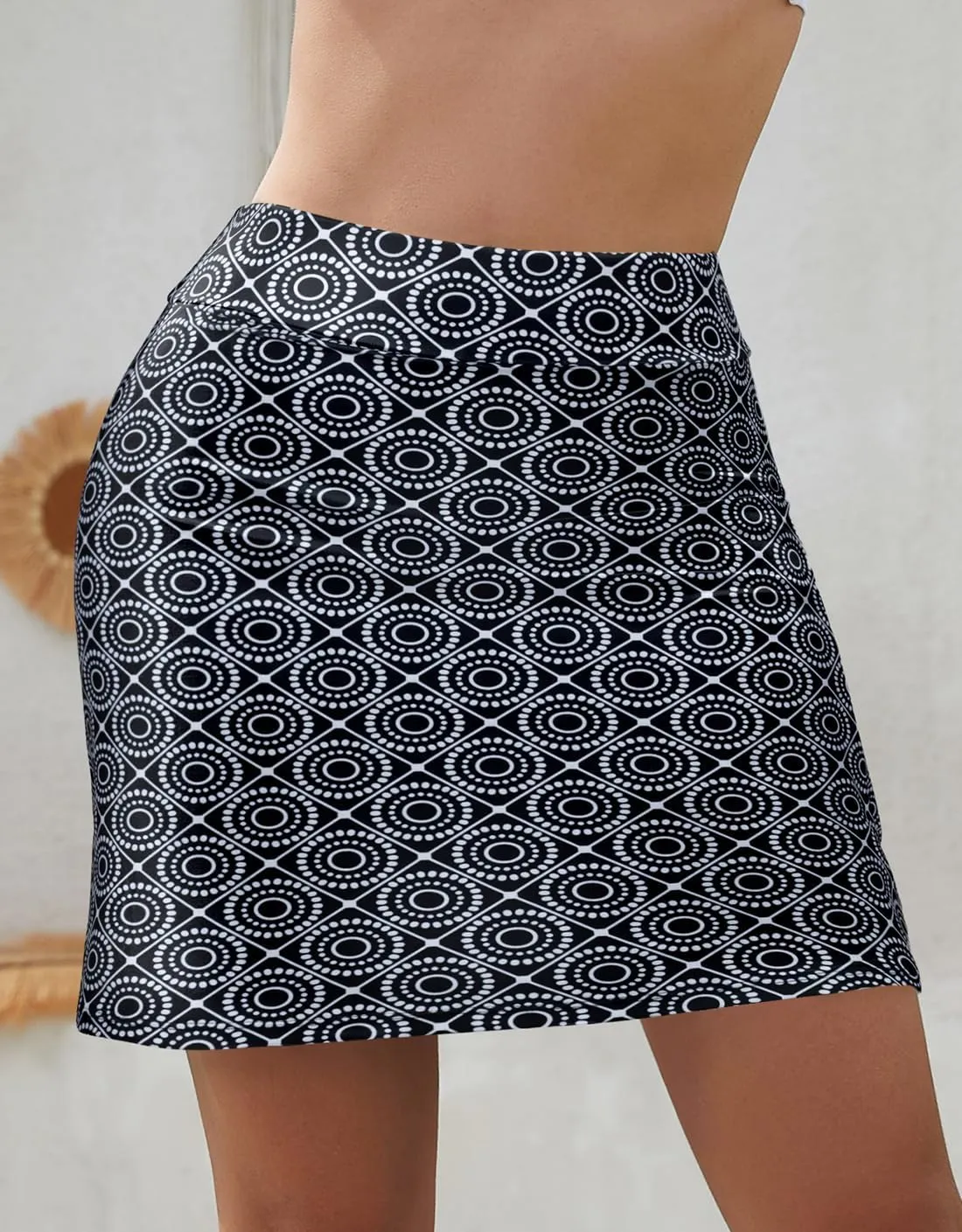 SHEKINI Women High Waist Swim Skirt Modest Bathing Suit Skirt Tummy Control Swim Bottom