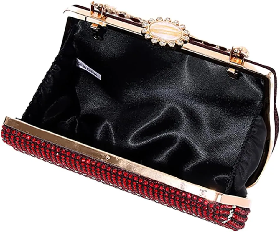 Shining Women Rhinestone Evening Clutch Diamonds Evening Handbag Chic Floral Shoulder Purse for Banquet Wedding Party