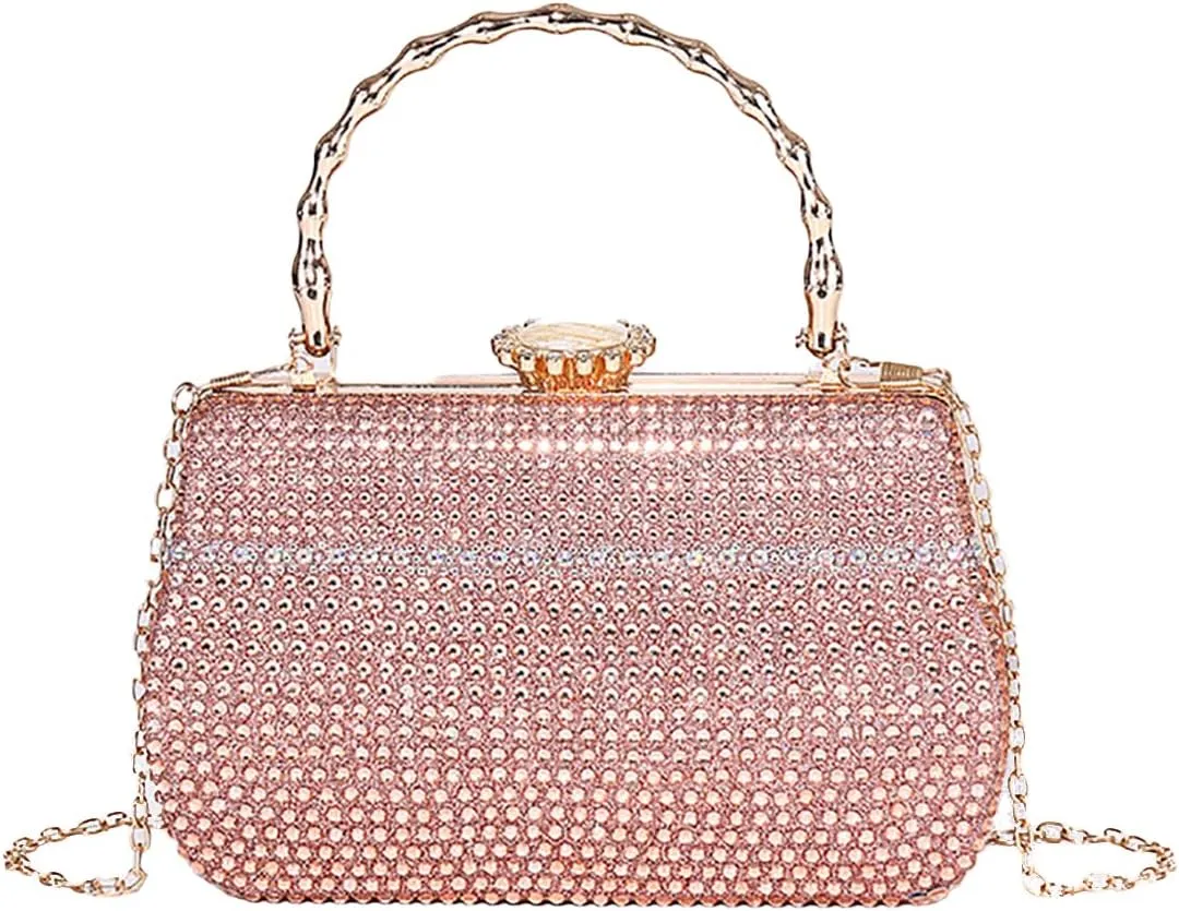 Shining Women Rhinestone Evening Clutch Diamonds Evening Handbag Chic Floral Shoulder Purse for Banquet Wedding Party
