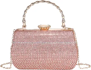 Shining Women Rhinestone Evening Clutch Diamonds Evening Handbag Chic Floral Shoulder Purse for Banquet Wedding Party