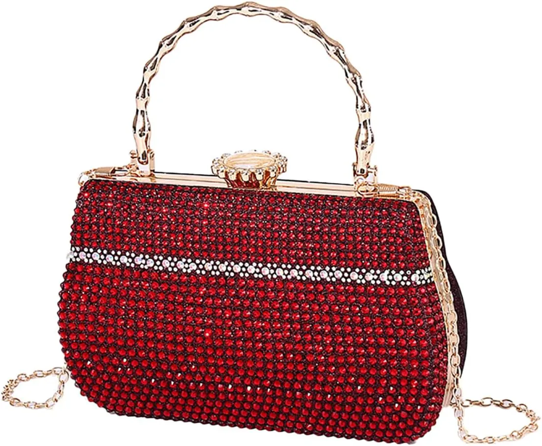 Shining Women Rhinestone Evening Clutch Diamonds Evening Handbag Chic Floral Shoulder Purse for Banquet Wedding Party