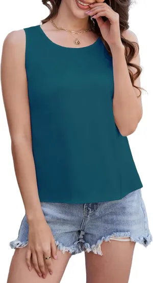 Silk Satin Tank Tops for Women Camisole Crew Neck Sleeveless Cami Summer 2025