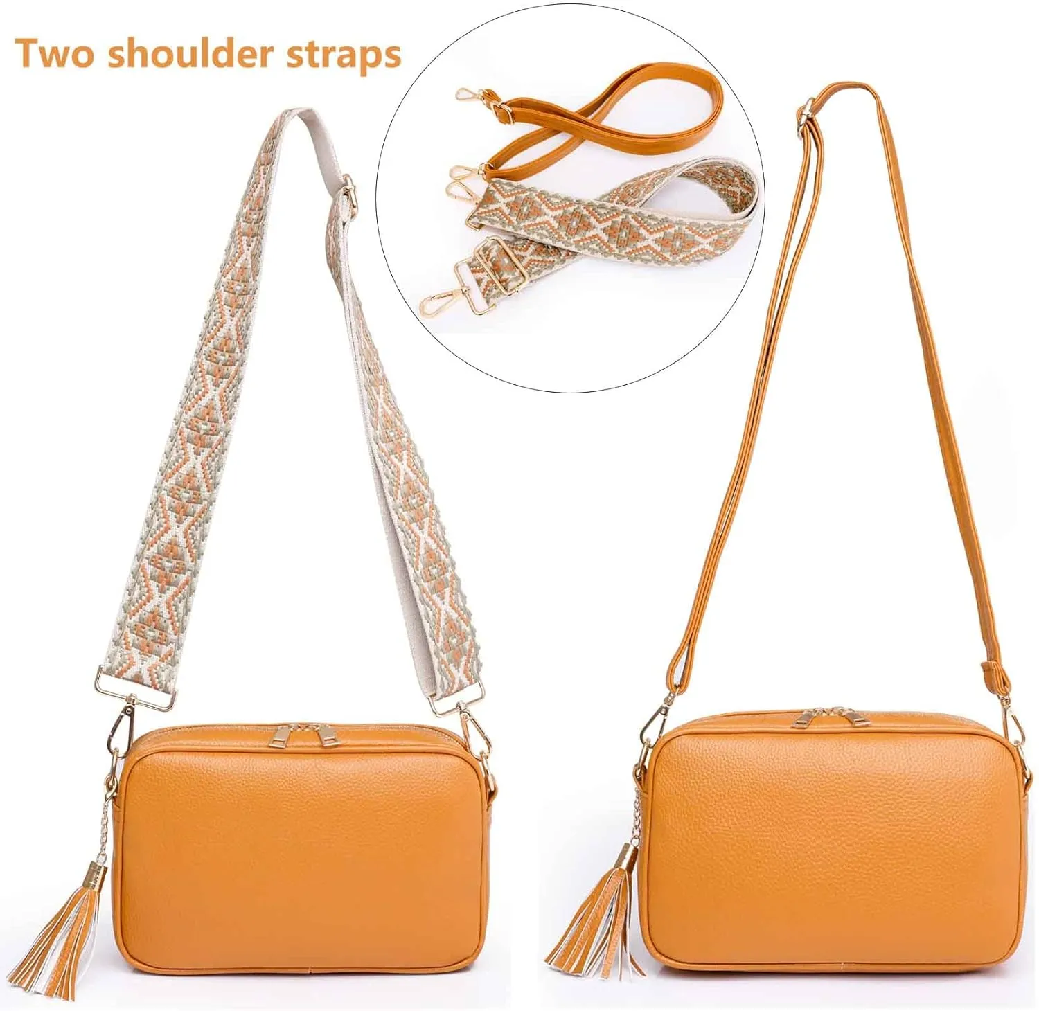 Slim Crossbody Bag with 2 Removable Shoulder Straps for Women Ladies Small Satchel Handbag Fashion Chic PU Leather
