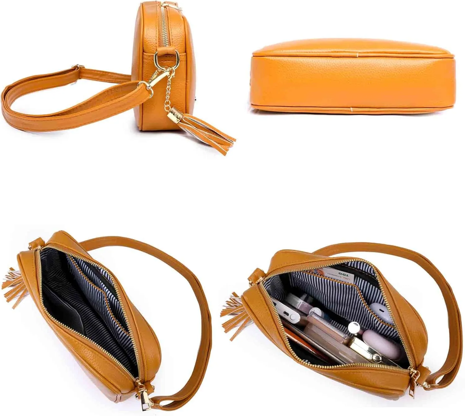 Slim Crossbody Bag with 2 Removable Shoulder Straps for Women Ladies Small Satchel Handbag Fashion Chic PU Leather