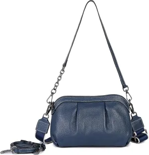 Soft Leather Handbag Purse for Women Hobo Crossbody Pleated Dumpling with 3 Adjustable Straps Shoulder