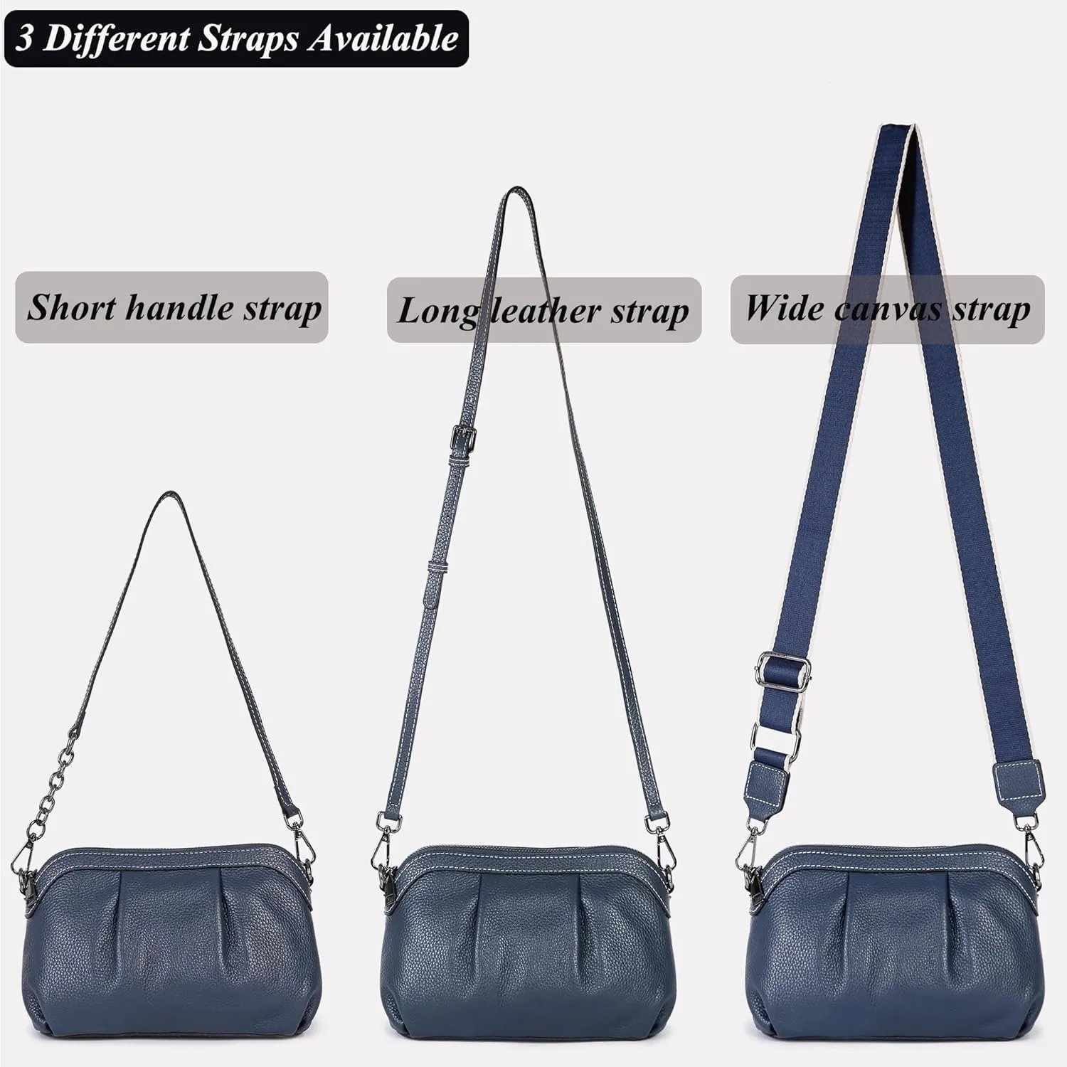 Soft Leather Handbag Purse for Women Hobo Crossbody Pleated Dumpling with 3 Adjustable Straps Shoulder