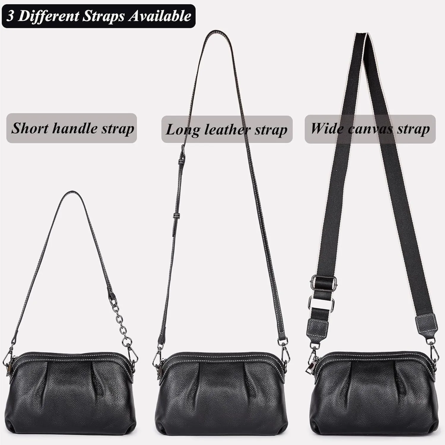 Soft Leather Handbag Purse for Women Hobo Crossbody Pleated Dumpling with 3 Adjustable Straps Shoulder