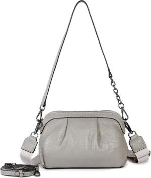 Soft Leather Handbag Purse for Women Hobo Crossbody Pleated Dumpling with 3 Adjustable Straps Shoulder