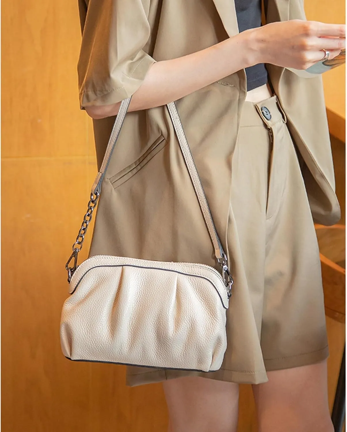 Soft Leather Handbag Purse for Women Hobo Crossbody Pleated Dumpling with 3 Adjustable Straps Shoulder