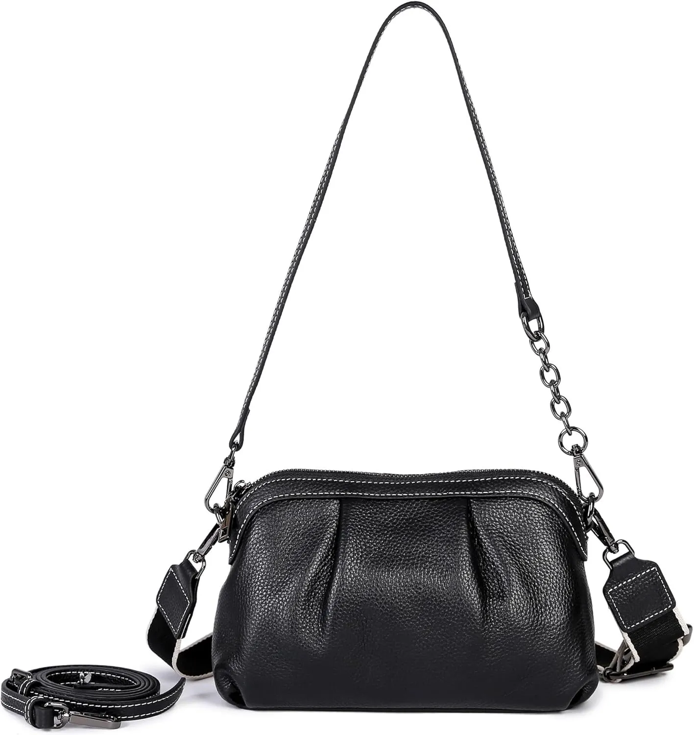 Soft Leather Handbag Purse for Women Hobo Crossbody Pleated Dumpling with 3 Adjustable Straps Shoulder