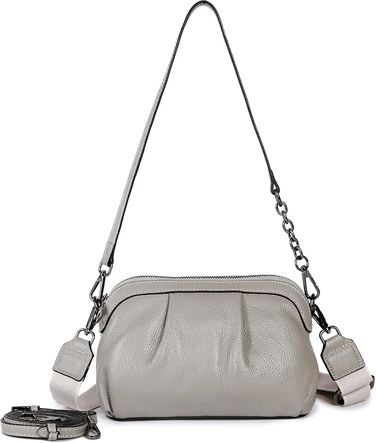 Soft Leather Handbag Purse for Women Hobo Crossbody Pleated Dumpling with 3 Adjustable Straps Shoulder