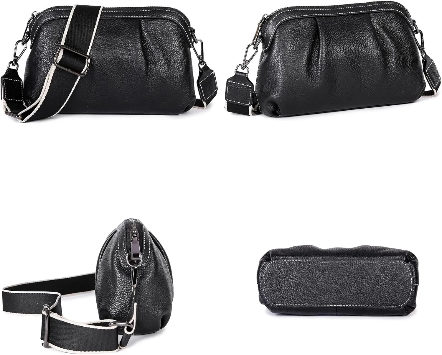 Soft Leather Handbag Purse for Women Hobo Crossbody Pleated Dumpling with 3 Adjustable Straps Shoulder