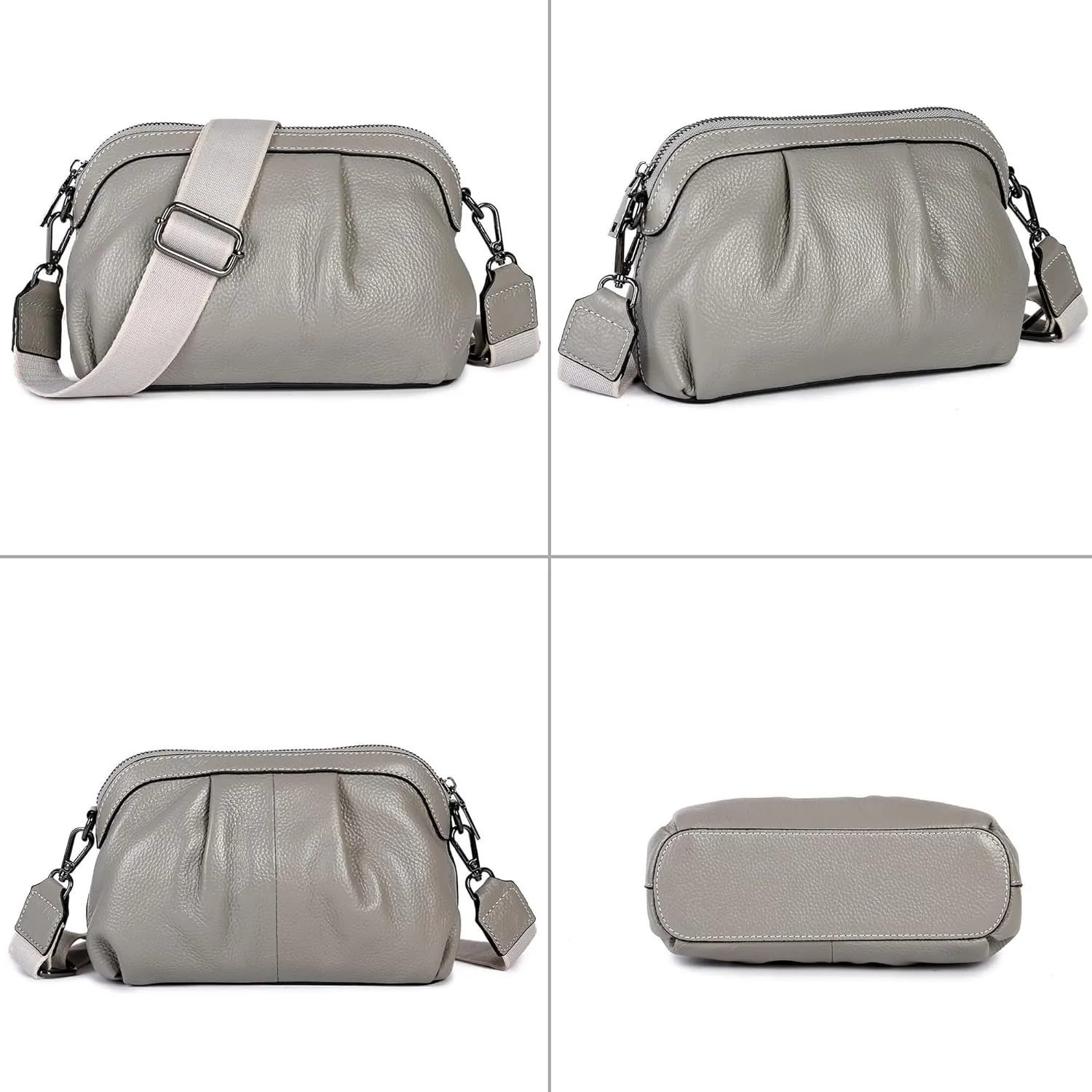 Soft Leather Handbag Purse for Women Hobo Crossbody Pleated Dumpling with 3 Adjustable Straps Shoulder