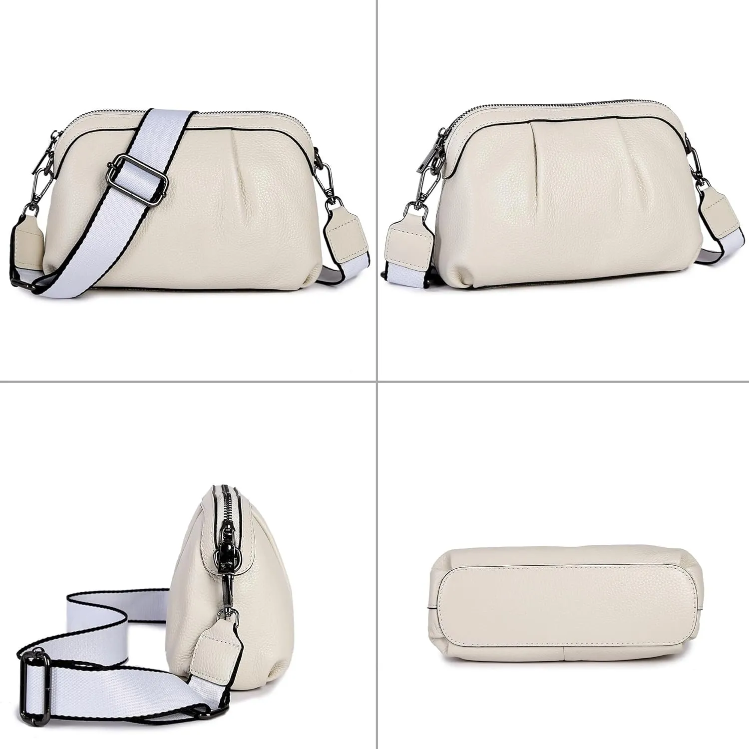 Soft Leather Handbag Purse for Women Hobo Crossbody Pleated Dumpling with 3 Adjustable Straps Shoulder