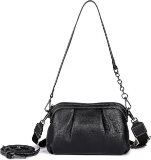 Soft Leather Handbag Purse for Women Hobo Crossbody Pleated Dumpling with 3 Adjustable Straps Shoulder