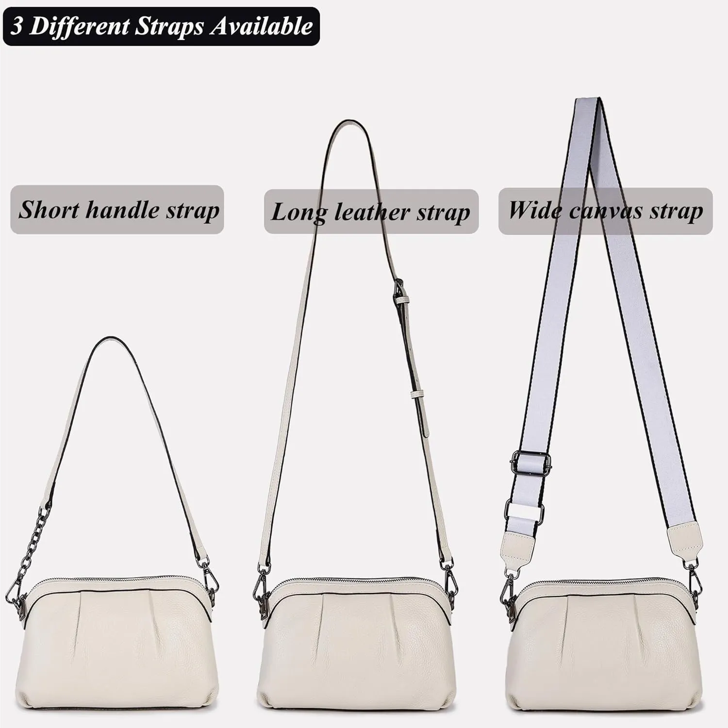 Soft Leather Handbag Purse for Women Hobo Crossbody Pleated Dumpling with 3 Adjustable Straps Shoulder