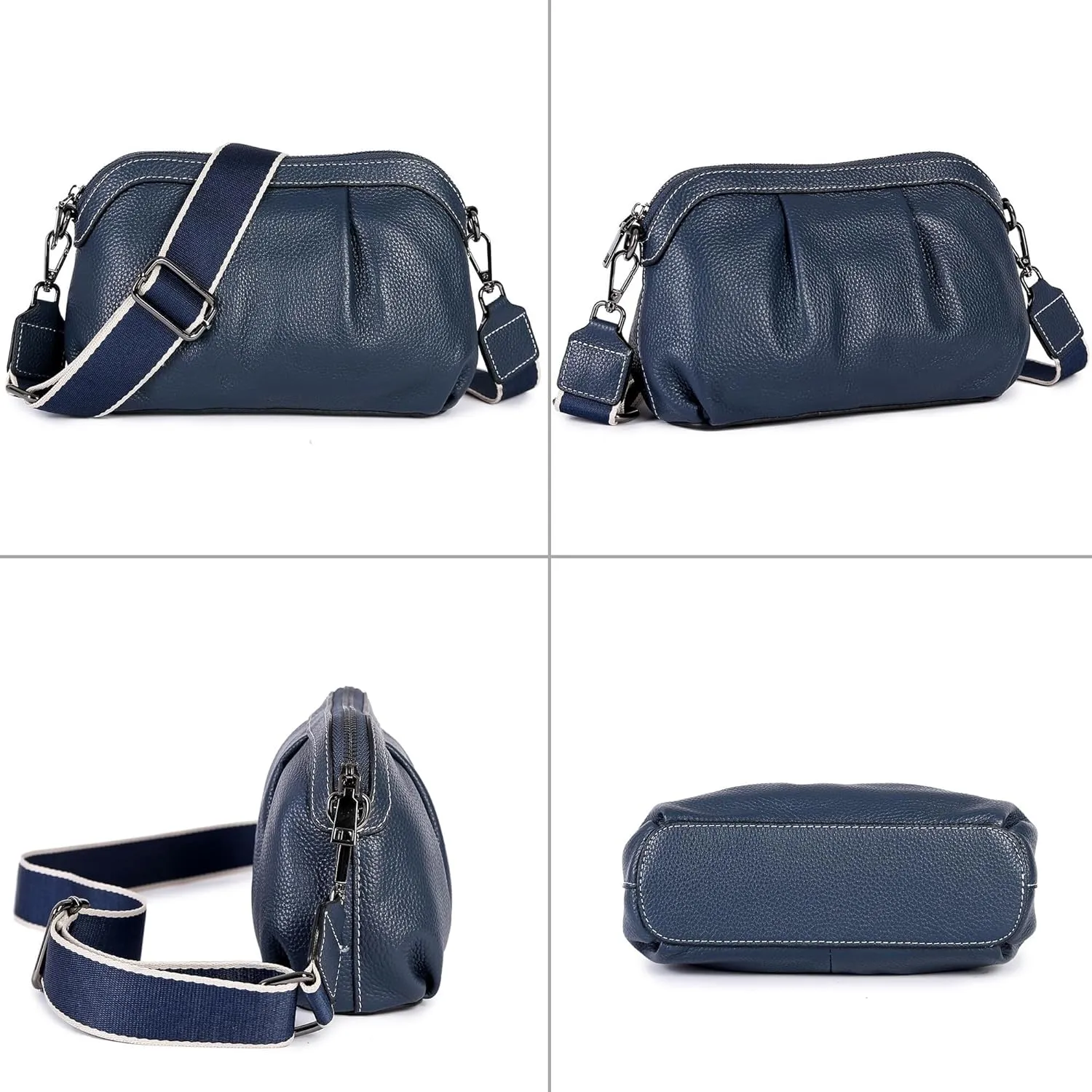 Soft Leather Handbag Purse for Women Hobo Crossbody Pleated Dumpling with 3 Adjustable Straps Shoulder