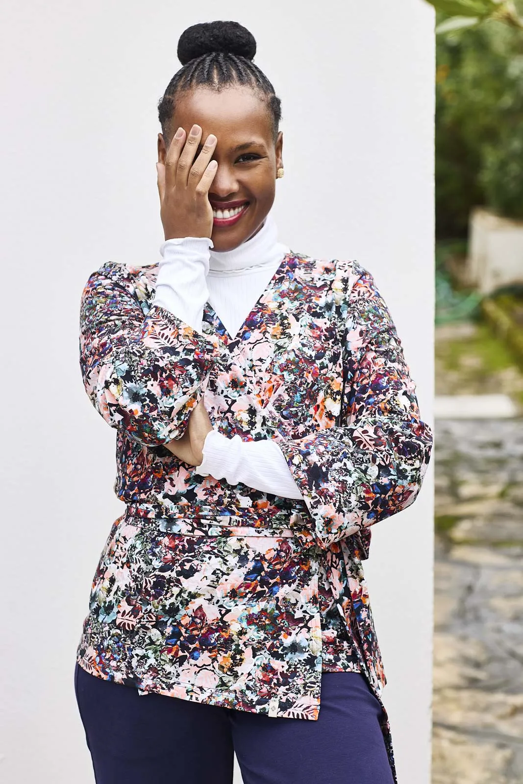 Soft Wrap Blouse, Blooming Forest