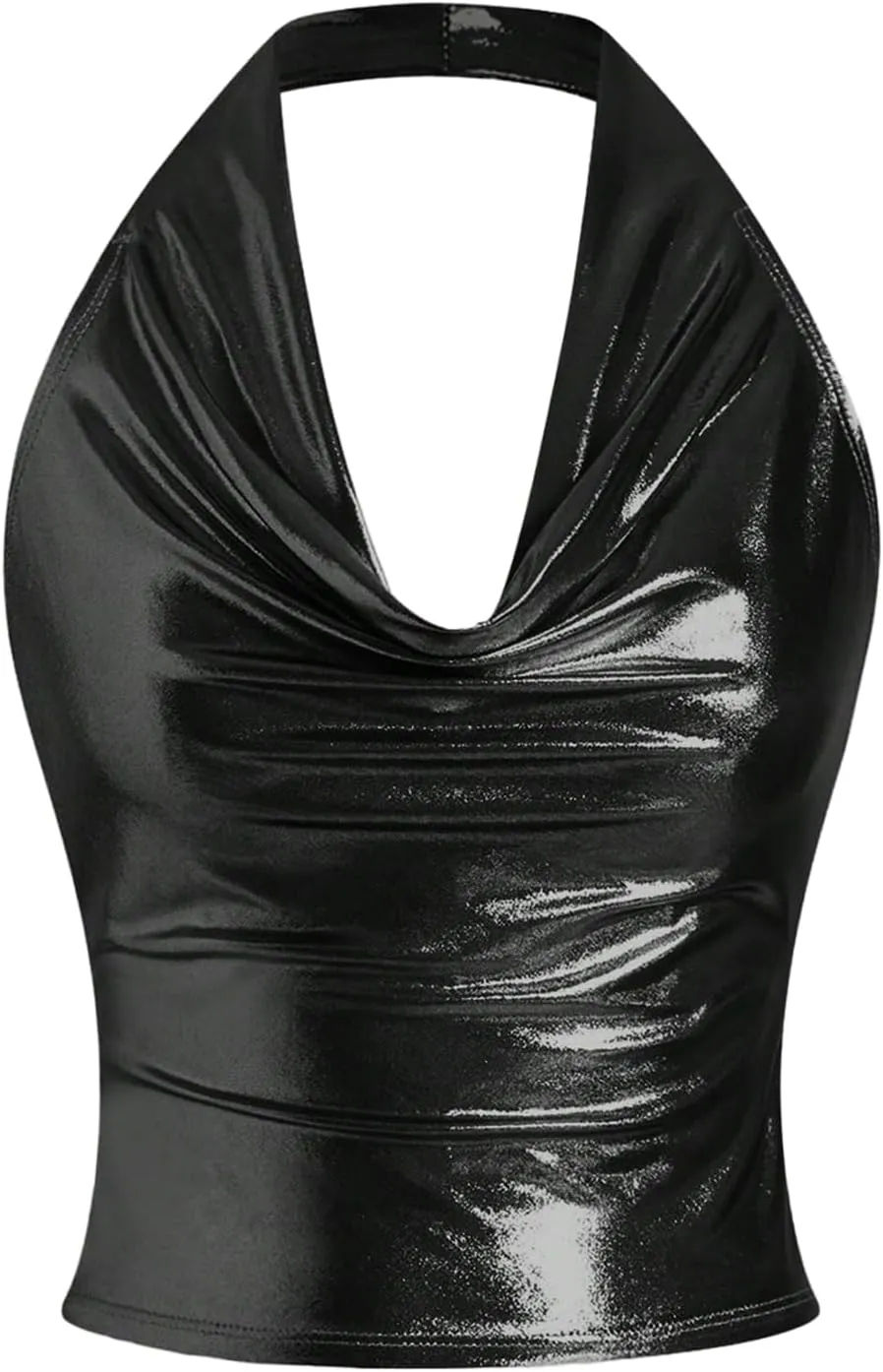 SOLY HUX Women's Halter Crop Tops Y2k Metallic Cowl Neck Open Back Concert Going Out Top Streetwear