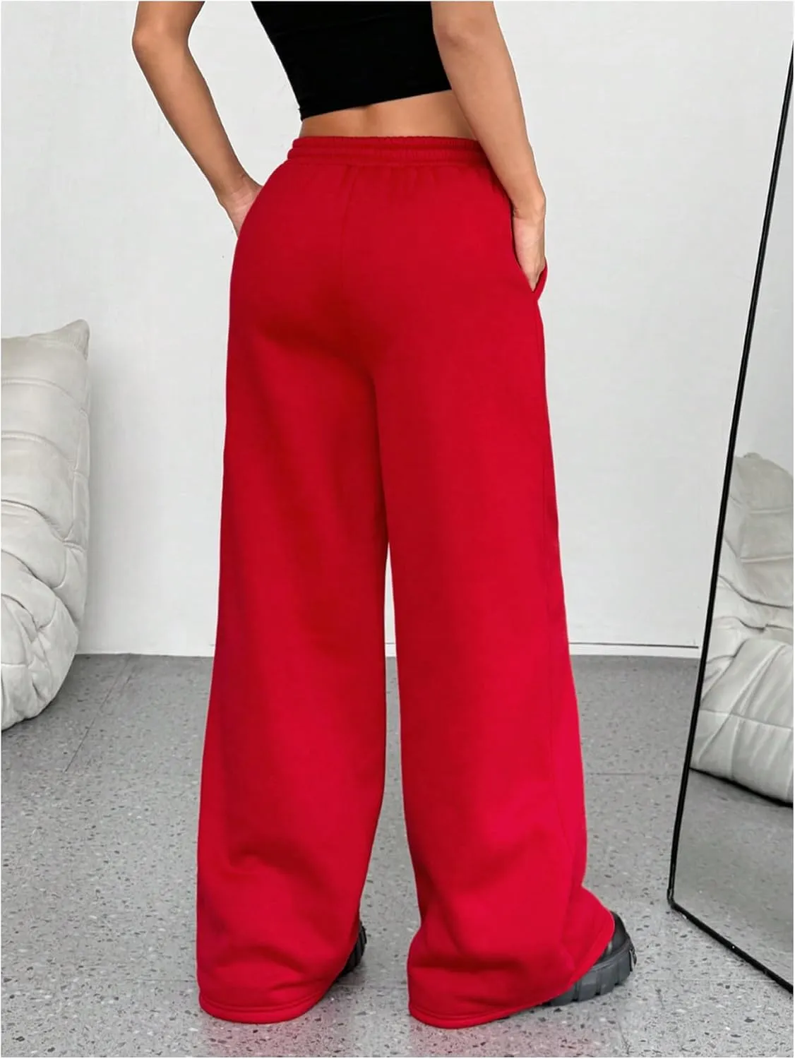 SOLY HUX Women's Y2k Baggy Pants Drawstring Waist Gothic Rhinestone Wide Leg Sweatpants