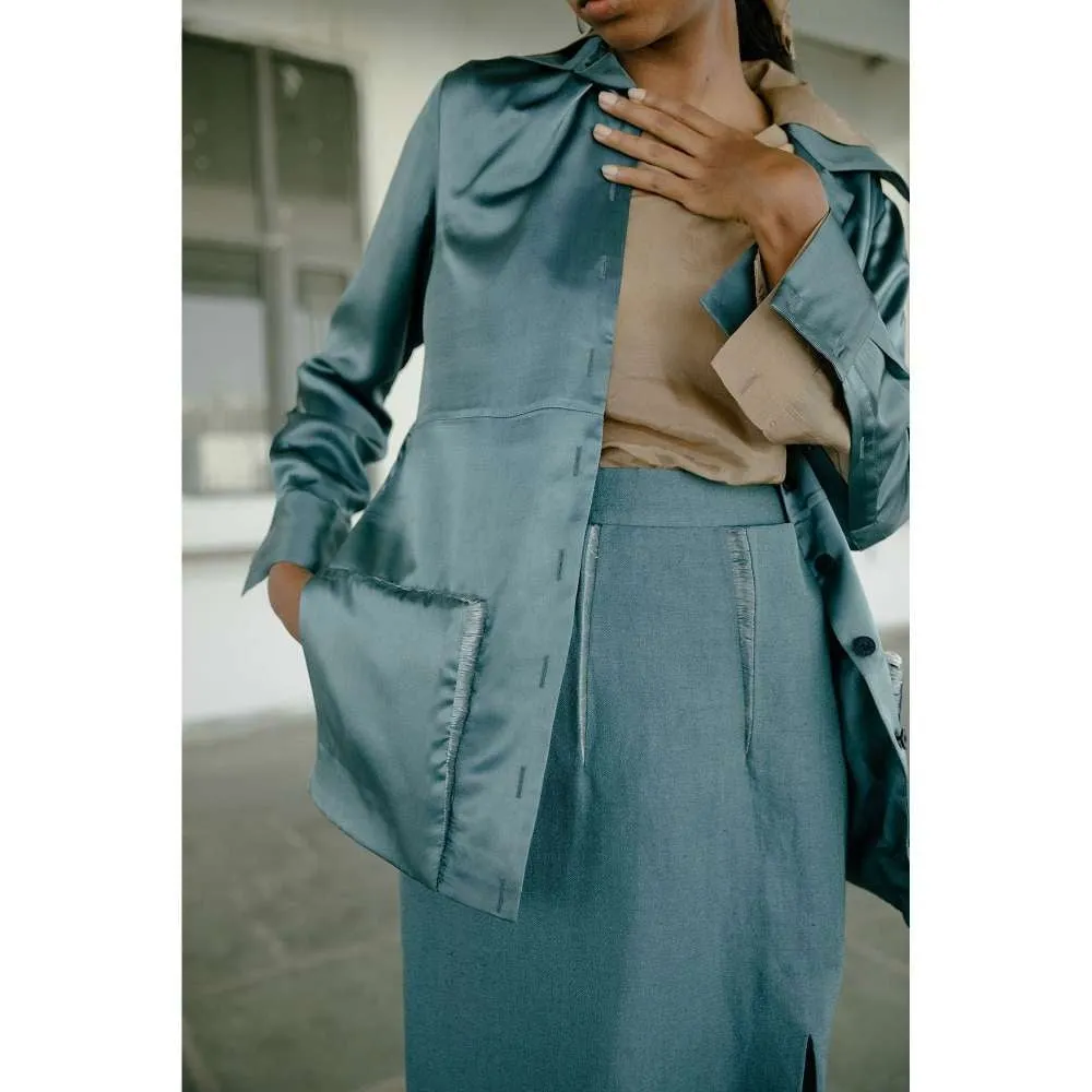 SOMYA GOYAL Ocean Blue Satin Jacket