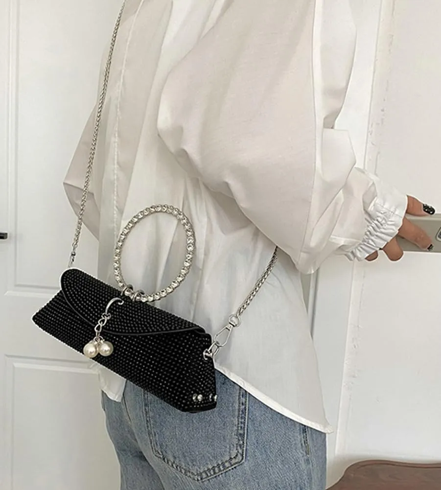 Sparkly Evening Bag for Women Bling Rhinestone Shoulder Purse Chic Tote Handbag Clutch Hobo Crossbody Bag