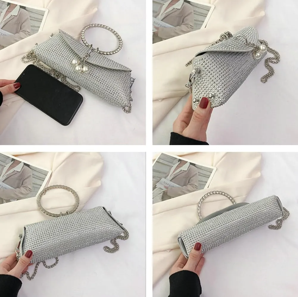 Sparkly Evening Bag for Women Bling Rhinestone Shoulder Purse Chic Tote Handbag Clutch Hobo Crossbody Bag