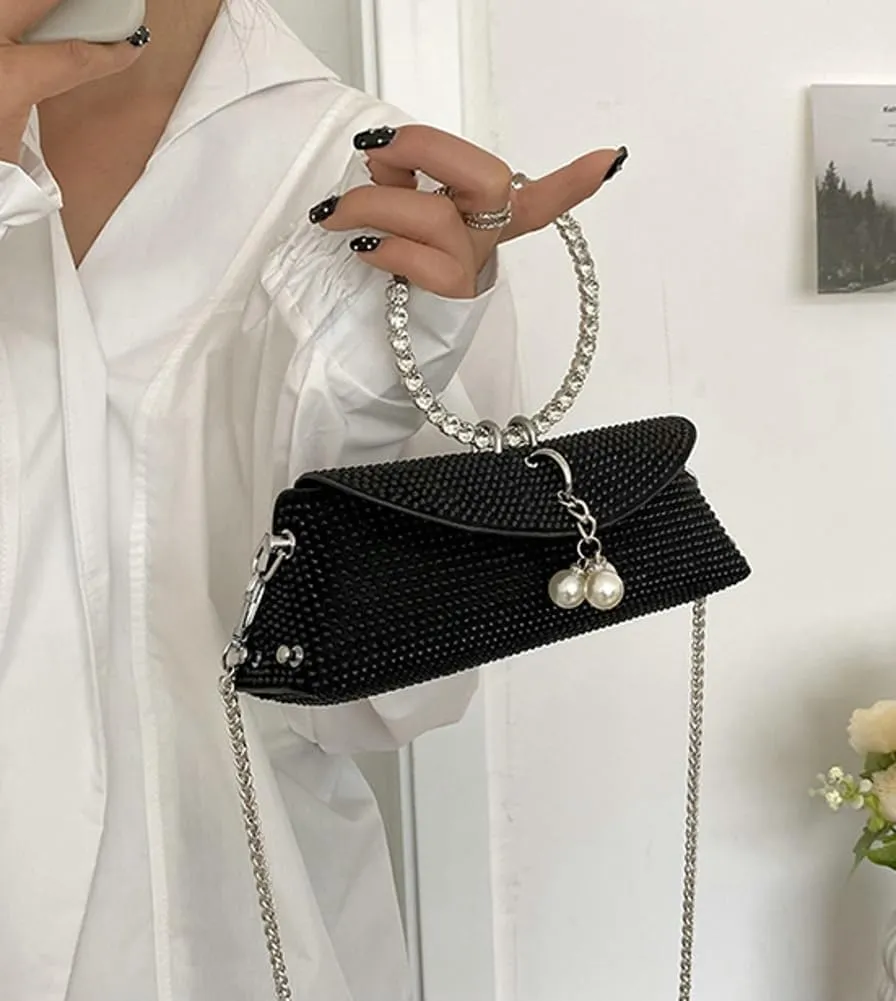 Sparkly Evening Bag for Women Bling Rhinestone Shoulder Purse Chic Tote Handbag Clutch Hobo Crossbody Bag