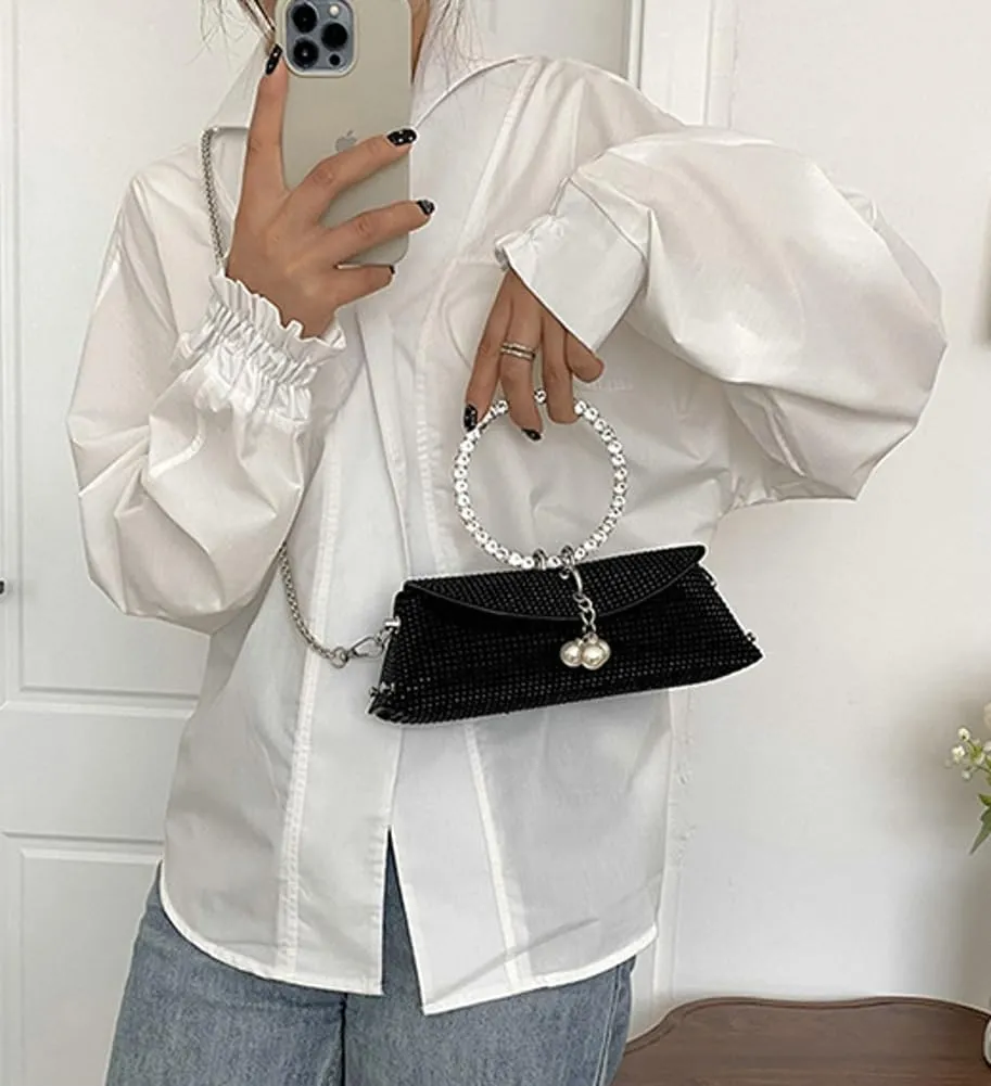 Sparkly Evening Bag for Women Bling Rhinestone Shoulder Purse Chic Tote Handbag Clutch Hobo Crossbody Bag