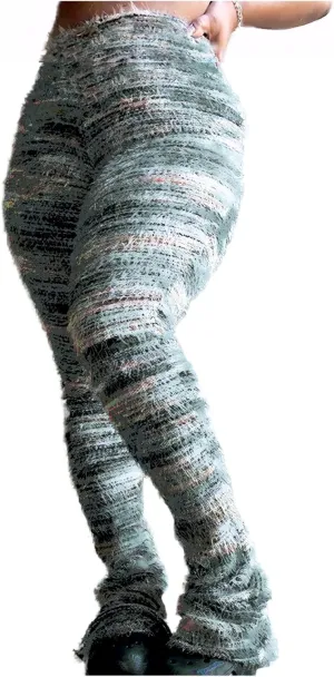 Stacked Pants for Women Leggings Bell Bottom Pants Fuzzy High Wasited Colorful Strip Club Outfits Sweatpants