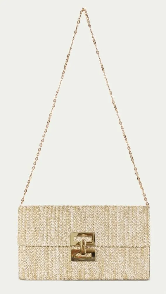Straw Clutch Purse for Women Chic Color Blocked Evening Handbag Summer Beach Shoulder Bag Travel Party Chain Purse