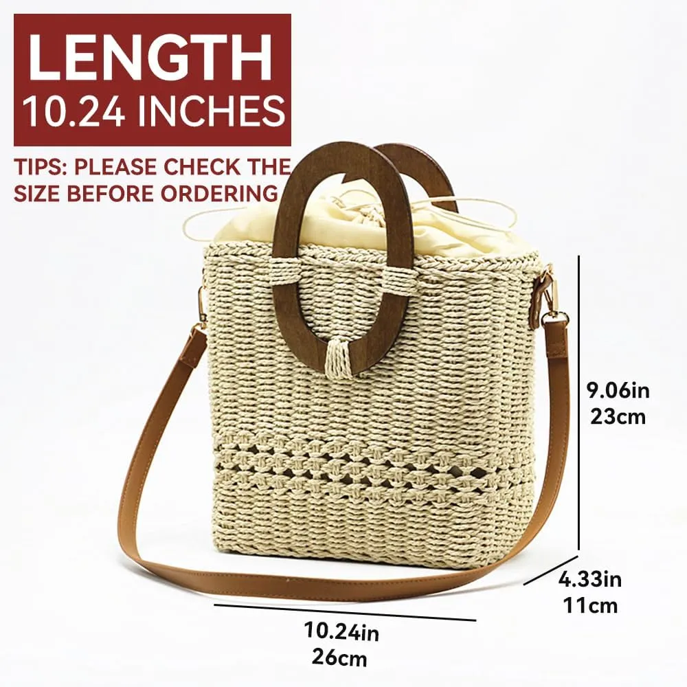 Straw Handbag Crossbody Shoulder Bag Woven Purse Summer Chic Bucket Pocketbook Top Handle Satchel