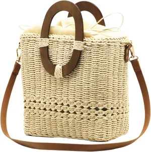 Straw Handbag Crossbody Shoulder Bag Woven Purse Summer Chic Bucket Pocketbook Top Handle Satchel