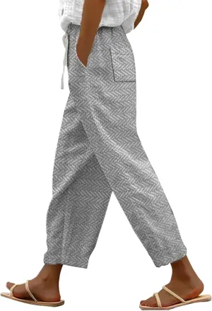 Striped Linen Capris Women Casual Drawstring Pants Linen Pants Women Capri Linen Pants Women Capri Linen