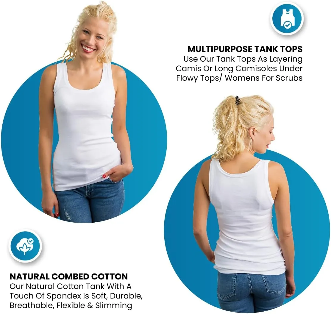Studio 3 12 Pieces Pack Women's Ribbed 100% Cotton Tank Tops-Assorted Color