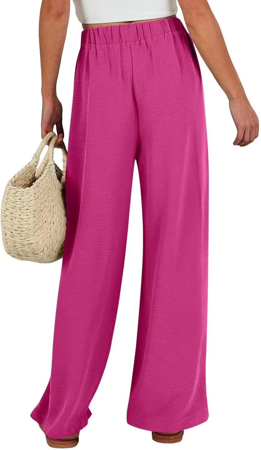 Summer Wide Leg Linen Pants for Women with Pockets High Waisted Tie Knot Beach Palazzo Pants Casual Lounge Trousers